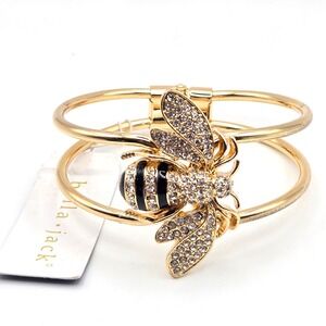 Bella Jack Hinged Gold Tone Crystal Bee Bangle Bracelet Hinged Clasp